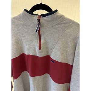Vintage Bugle Boy Quarter Zip Fleece Jacket Gray‎ Navy XL Pullover Long Sleeve